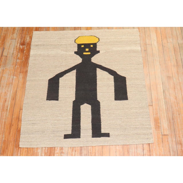 Late 20th Century Late 20th Century Hey Dude Pictorial Persian Kilim Wall Hanging - 3'9" x 4'3" For Sale - Image 5 of 18