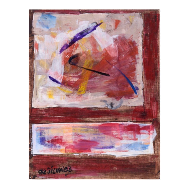 Blocks of Color on a Red Field in Acrylic on Textured Paper by Blocks of Color on a Red Field in Acrylic on Textured Paper For Sale