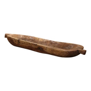 Large Early 20th Century English Hand Carved Elm Dough Bowl For Sale