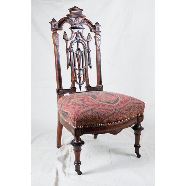 Textile 1880s Aesthetic Period Carved Wood Chair, Accent Chair, Victorian Style For Sale - Image 7 of 7