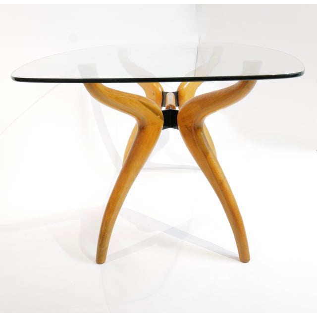Sculptural Mid-Century Modern Glass-Top Dining Table with Curved Wood Base For Sale - Image 9 of 18