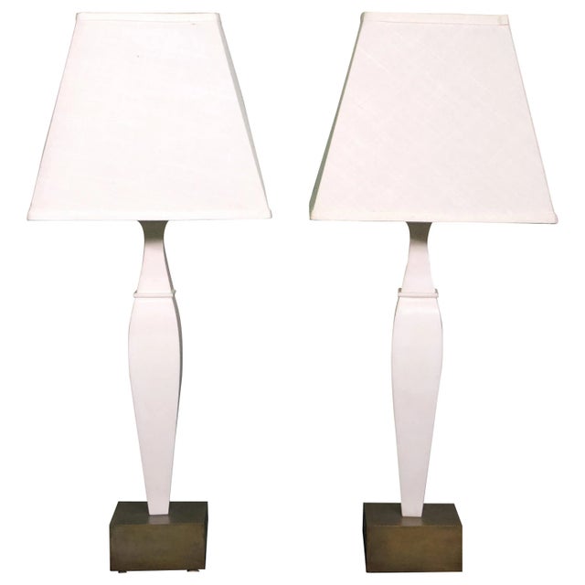 Mid 20th Century Mid 20th Century Italian White Marble and Bronze Lamps - A Pair For Sale - Image 5 of 5