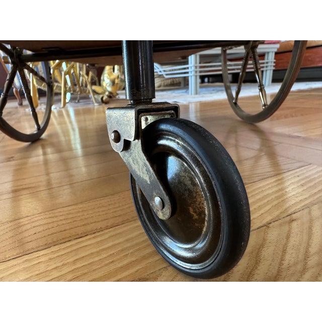Mid-Century Bar Cart with Folding Leaves, Brass Gallery, and Spoked Wheels, 1960s For Sale - Image 10 of 18