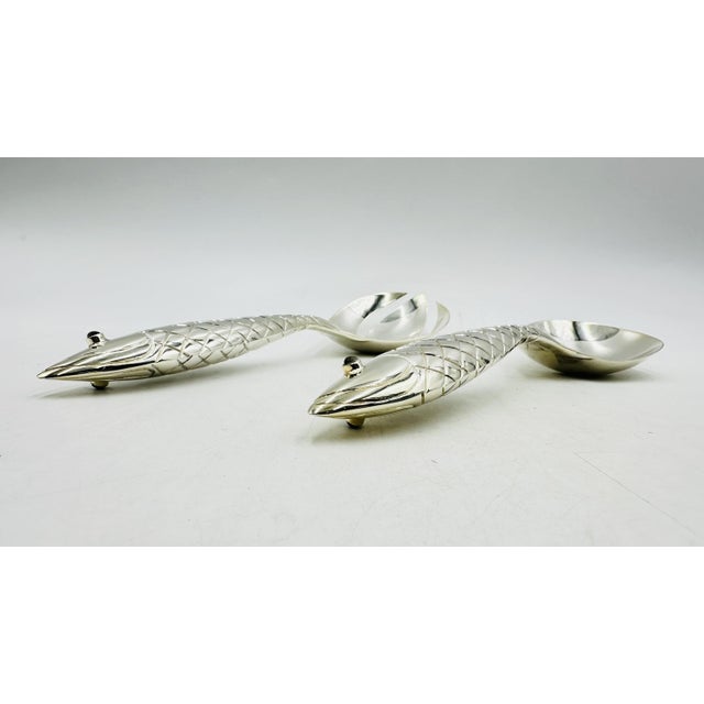 Metal 1980s Emilia Castillo for Los Castillo Taxco Silver Plate Fish Salad Serving Set - a Pair For Sale - Image 7 of 14