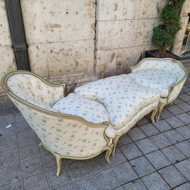 Chaise Lounge in Carved and Polychromed Wood, Set of 3 For Sale - Image 6 of 18