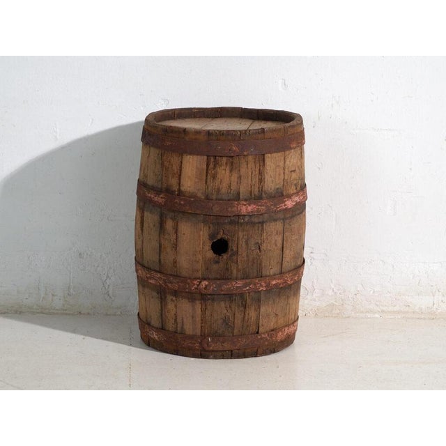 Wood Antique Wooden Barrel with Iron Hoops, Hungary, 1930 For Sale - Image 7 of 8