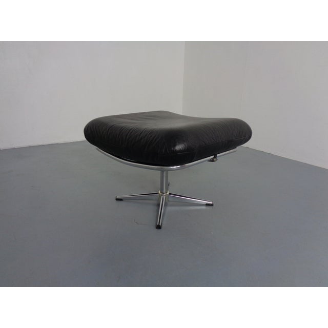 Mid-Century Modern Black Leather Ottoman, Germany, 1960s For Sale - Image 3 of 10