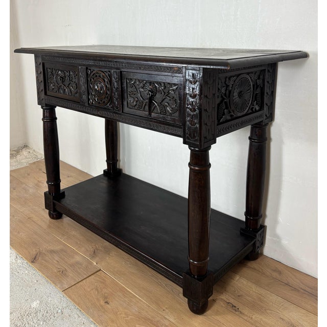 19th Century Spanish Carved Oak Console Table with Two Drawers For Sale - Image 4 of 9