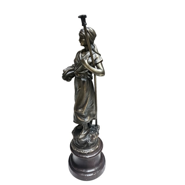 Realism La Bucheronne - Antique French Spelter Statue of Stick Gatherer on Wood Pedestal For Sale - Image 3 of 7