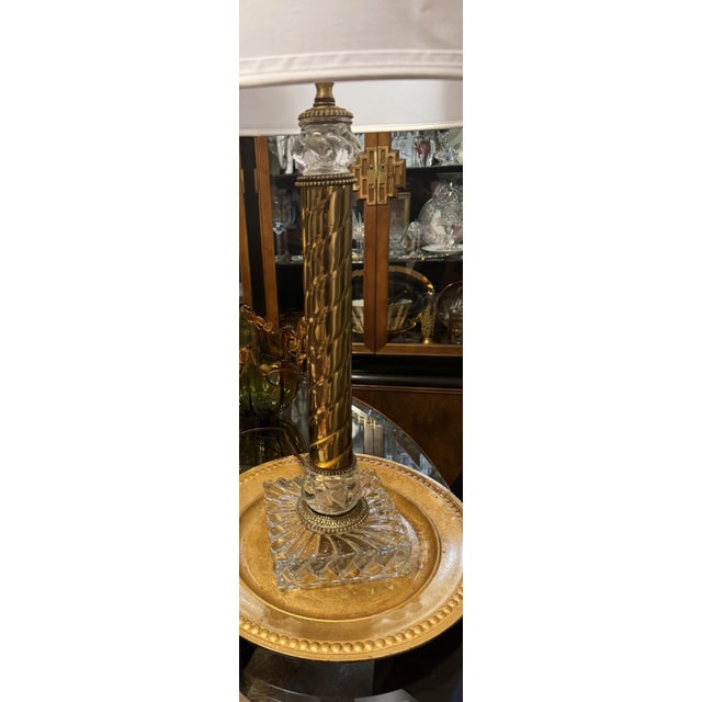 1920's French Crystal/ Brass Tall Columnar Swirl "Bambous" Table Lamp by Baccarat For Sale - Image 12 of 12