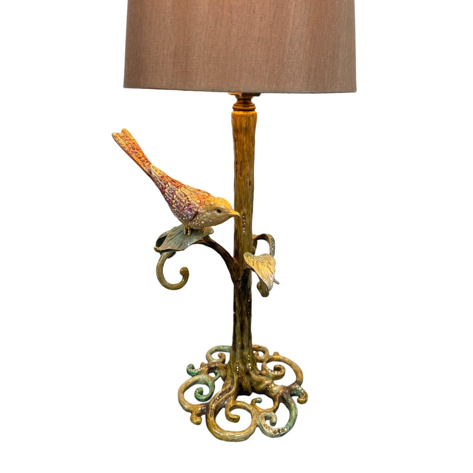 2007 Jay Strongwater Swarovski Crystal Enamel Bird Lamp, Signed