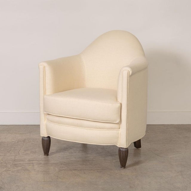 1930s Pair of 1930s French Club Chairs in Linen For Sale - Image 5 of 13