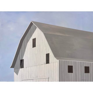 Much Wisdom by Justin Wheatley | Acrylic on Canvas White Barn With Blue Sky For Sale