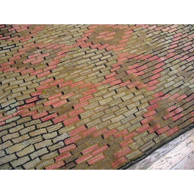 1900s Multicolor Stripe Antique American Hooked Rugs 6' 5'' X 6' 6'' Handknotted Wool Carpet For Sale - Image 4 of 5