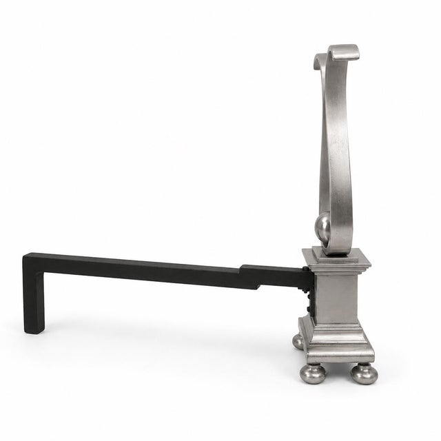 Early 21st Century Pair of Architectural Andirons, Patinated Metal For Sale - Image 5 of 5