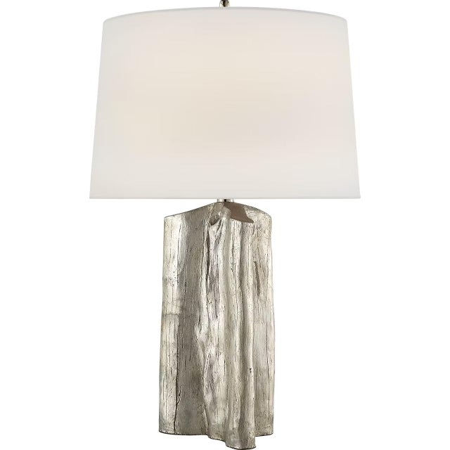 Transitional Thomas O'Brien by Visual Comfort Signature Sierra Buffet Lamp in Burnished Silver Leaf with Linen Shade For Sale - Image 3 of 3