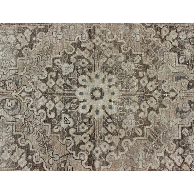 Tan Earth Tone and Neutral Tone Vintage Persian Lilihan Rug With Medallion For Sale - Image 8 of 13