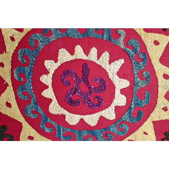 Vintage Suzani embroidered pillow. Zipper enclosure with down insert. Exquisite silk thread hand traditional embroidered...