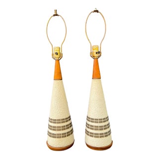 1960s Mid-Century Modern Textured Cone Lamps by Plasto Mfg. Co. - A Pair For Sale