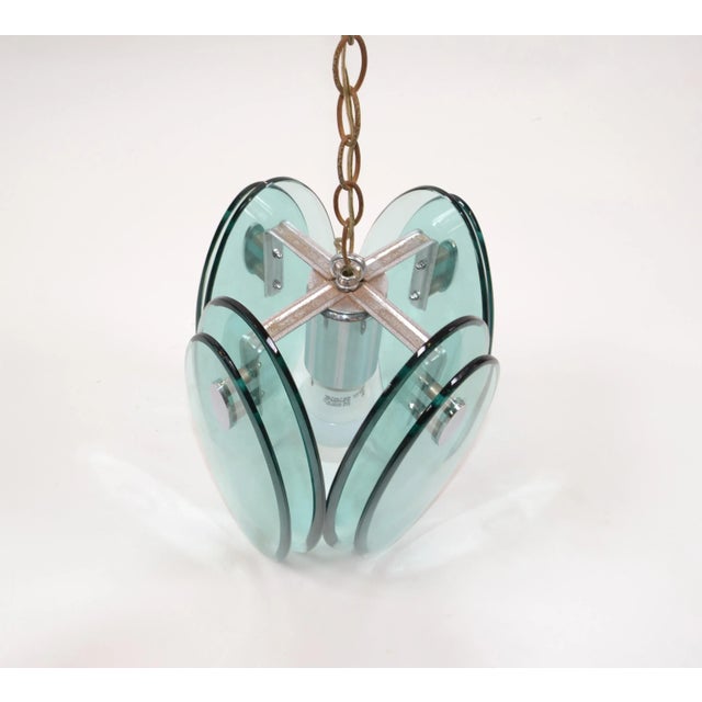Fontana Arte Mid-Century Modern Beveled Glass & Chrome Pendant Light Fixture 70s For Sale - Image 11 of 13