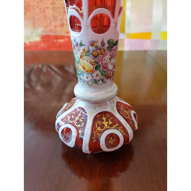 Art Nouveau Antique Moser Bohemian Glass Overlay Ruby Vase For Sale - Image 3 of 6