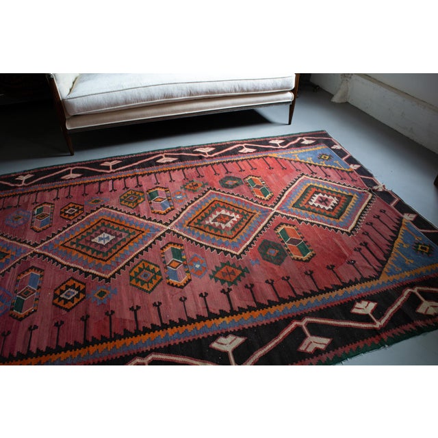 1920s Antique Tribal Geometric Rug Finely Woven Kilim Rug - 6’1” X 9’7” For Sale - Image 10 of 14