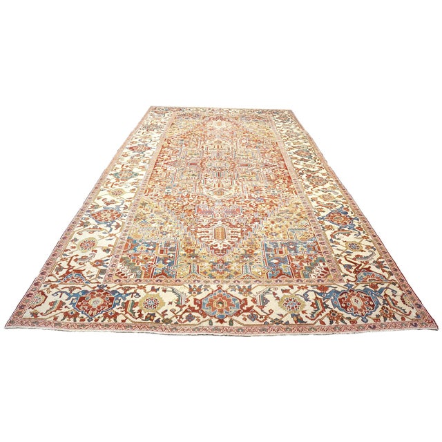 Antique Persian Heriz Wool 11X19 Rust, Ivory & Blue Handmade Area Rug #1140939 For Sale - Image 17 of 17