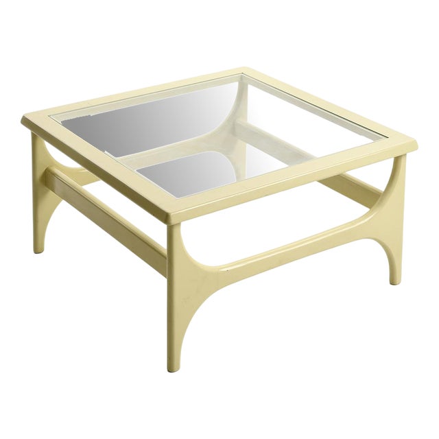 Coffee Table in Lacquered Wood and Glass, 1970s For Sale