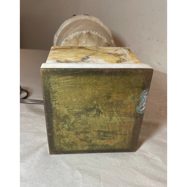 Large Antique Hand Carved Alabaster Stone Marble Urn Flower Electric Table Lamp For Sale - Image 14 of 18