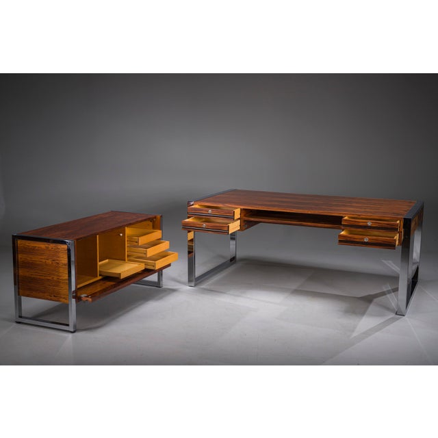 Elegant mid-century office set by kondor, circa 1960, comprising a large executive desk and matching sideboard....