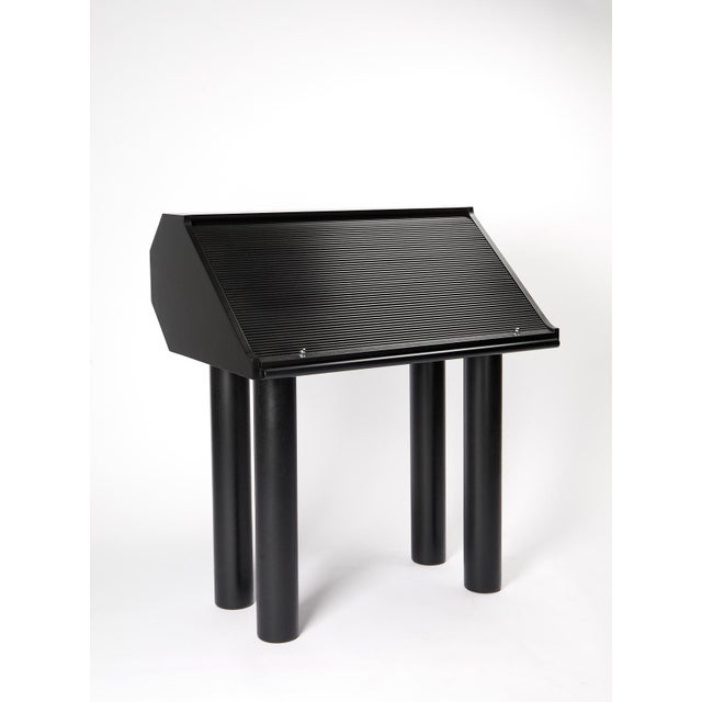 Featured in The 2020 San Francisco Decorator Showcase — 1970s Hans Eichenberger for Röthlisberger Postmodern Black Mahogany & Chrome Roll-Top Desk For Sale - Image 13 of 13