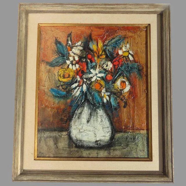 Mid 20th Century Floral Still Life Acrylic Painting, Framed For Sale In Denver - Image 6 of 13