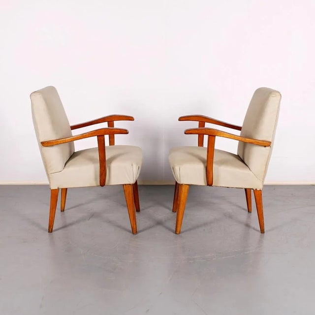 Mid-Century Modern Set of Mid-Century Oak & Upholstery Armchairs For Sale - Image 3 of 4