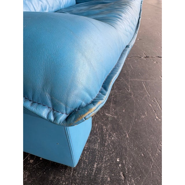Animal Skin Vintage Postmodern Italian Nicoletti Attrb Blue Leather Loveseat For Sale - Image 7 of 12