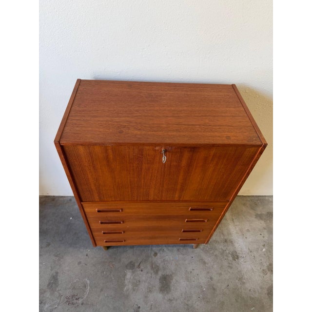 1960s Danish Teak Secretary Desk Dresser Mid Century Modern Drop Front Cabinet 1960s For Sale - Image 5 of 10