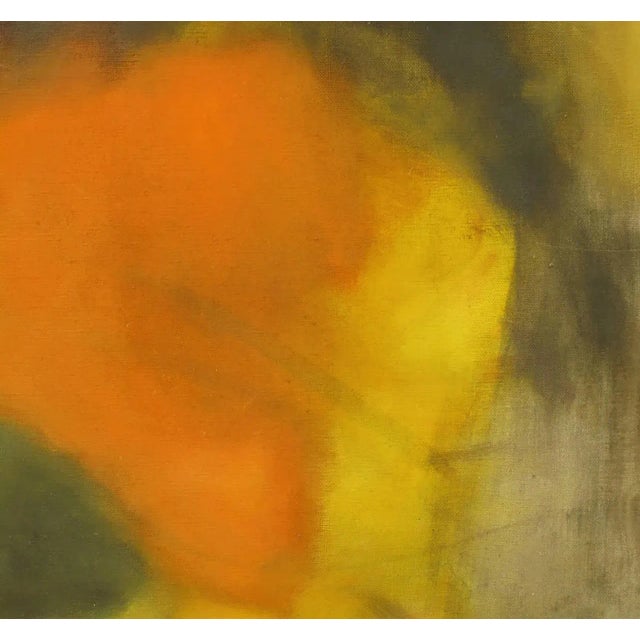 Signed Abstract Oil Painting on Canvas in Ochre, Green and Orange For Sale - Image 4 of 7