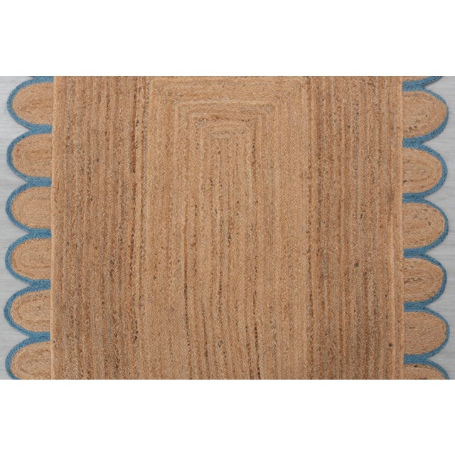French French Blue Scallop Edge Jute Rug 2x4 For Sale - Image 3 of 13