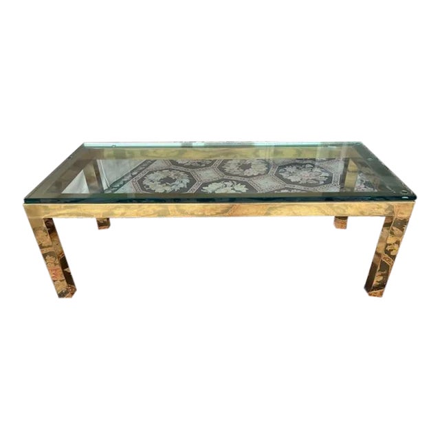 1970s Mid Century Karl Springer Style Brass and Glass Rectangular Coffee Table For Sale