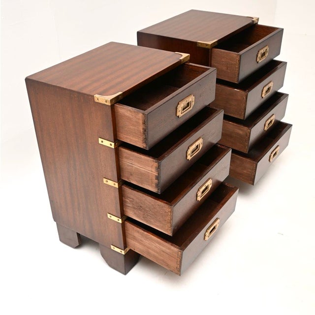 Wood Antique Military Campaign Style Bedside Chests, 1930, Set of 2 For Sale - Image 7 of 11
