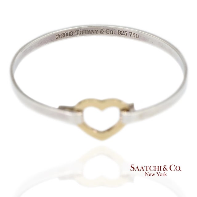 Silver 18k(750) Yellow Gold and Tiffany & Co 925 Sterling Silver Heart Bangle Bracelet For Sale - Image 8 of 13