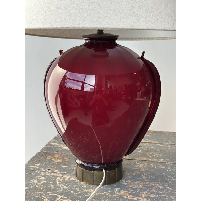 Vintage Garnet Blown Glass Urn Table Lamp, Circa 1950s For Sale - Image 14 of 16