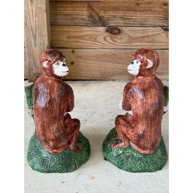 Ceramic Vintage Coastal Regency Porcelain Glazed Figurative Italian Monkeys-Pair For Sale - Image 7 of 11