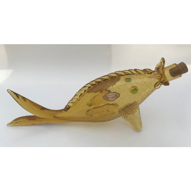 Yellow Italian Mid Century Blown Glass Fish Wine Bottle For Sale - Image 8 of 9