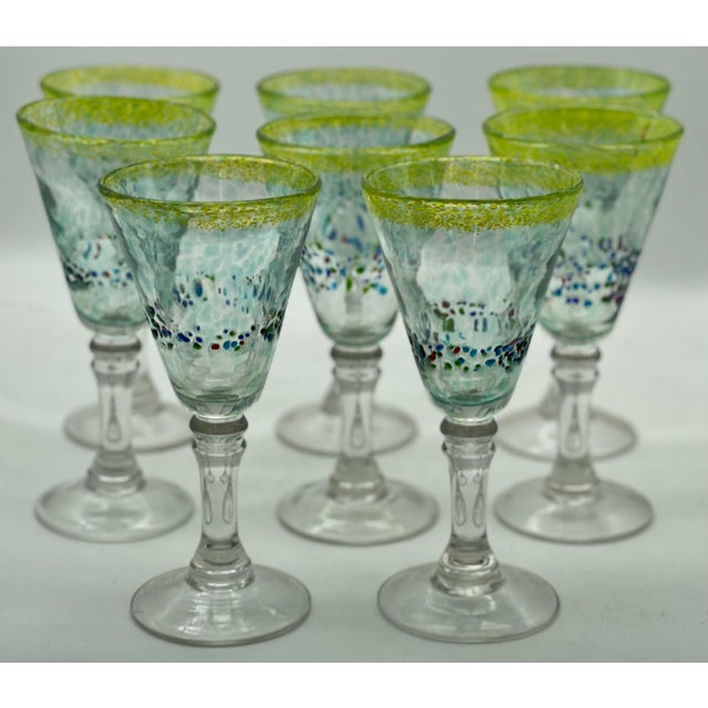Vintage MidCentury Italian Hand Blown Art Glass Wine Goblets Set of 8 Chairish