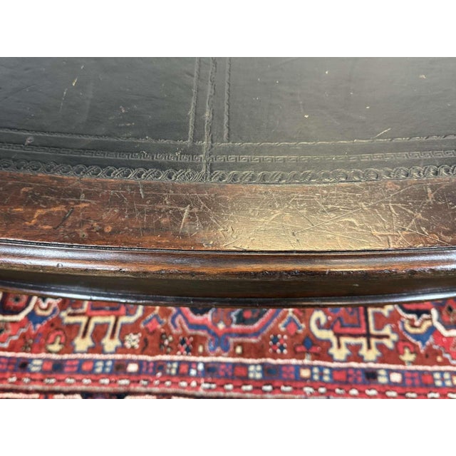 Brown Large English Library Table in Dark Walnut with Leather Top, 1920s For Sale - Image 8 of 18