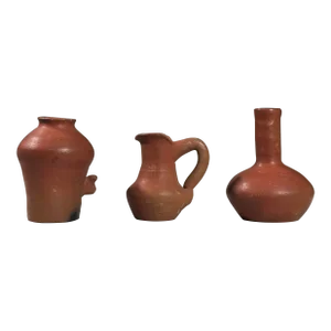 Vintage Folk Art Miniature Wood Fired Terracotta Vessels (Set of Three)