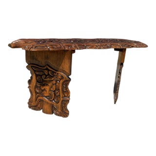 Vintage Mid Century Modern Mayan Central America Wood Hand Carved Bench Nicaragua 1960s For Sale