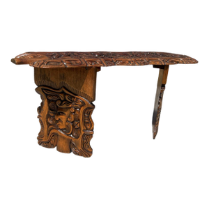 Vintage Mid Century Modern Mayan Central America Wood Hand Carved Bench Nicaragua 1960s
