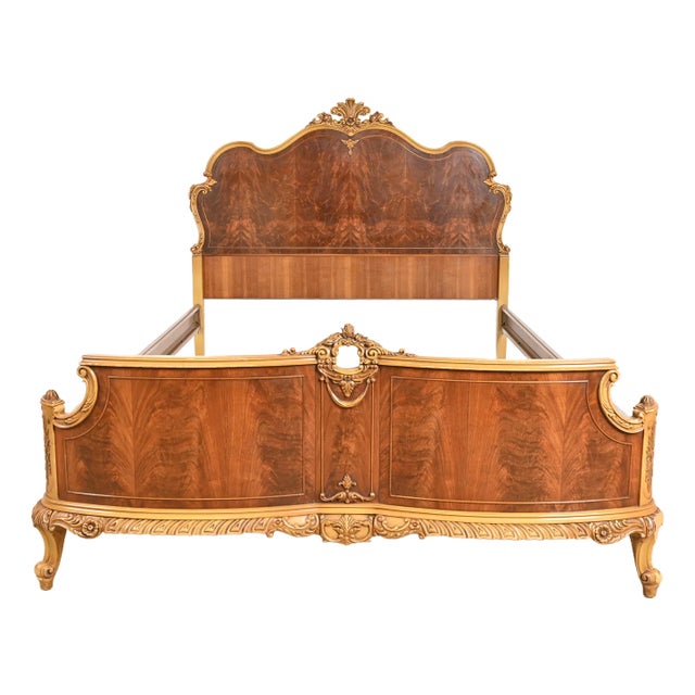 Romweber French Provincial Louis XV Flame Mahogany and Parcel Painted Full Size Bed, Circa 1920s For Sale