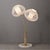 1990s Modern Style Bloom Pair Light Brass Table Lamp - Weathered Brass, White Marble Base, White Satin Shade For Sale - Image 4 of 8